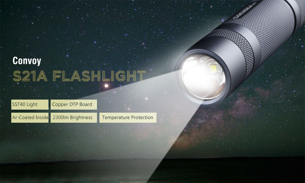 Convoy S21A Flashlight SST40 Copper DTP Board Ar-Coated Inside Temperature Protection Management 2300lm - Gray