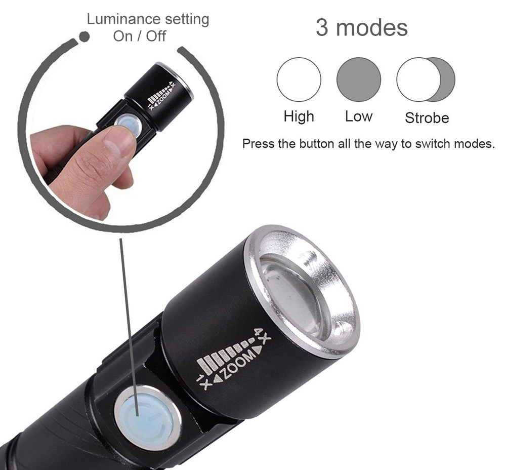 Portable USB Mini LED Flashlight for Outdoor - Black